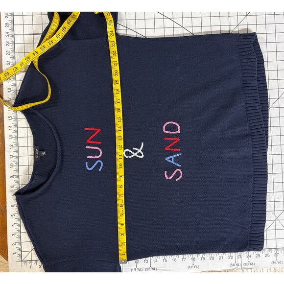 Talbots Navy Blue Sun & Sand 3/4 Sleeve Scoop Neck Sweater Women XL - Picture 5 of 6